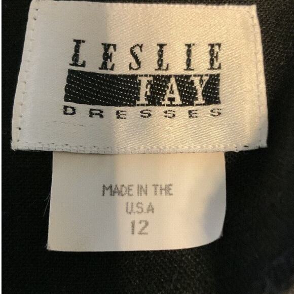 Leslie Fay Vintage 90s Dress Size 12 Made In The USA A-Line Black/White Midi - Picture 8 of 10